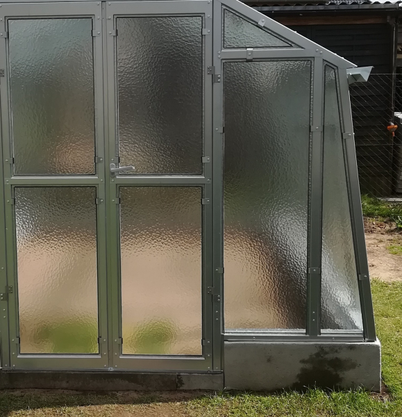 Vario Stahl Anlehngewächshaus Domus 4,5 Nörpelglas BxL 212x452cm 9,5m² verzinkt