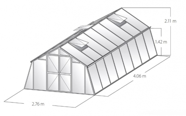 Vario Stahl Gewächshaus Kärnten 4 Nörpelglas 4mm BxT 276x406cm 11,2m² Anthrazit