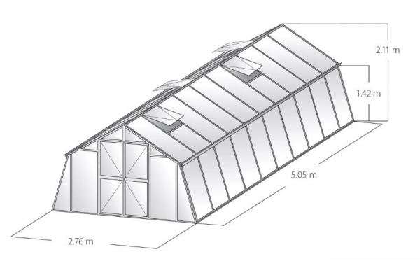 Vario Stahl Gewächshaus Kärnten 5 Nörpelglas 4mm BxT 276x505cm 13,9m² Moosgrün