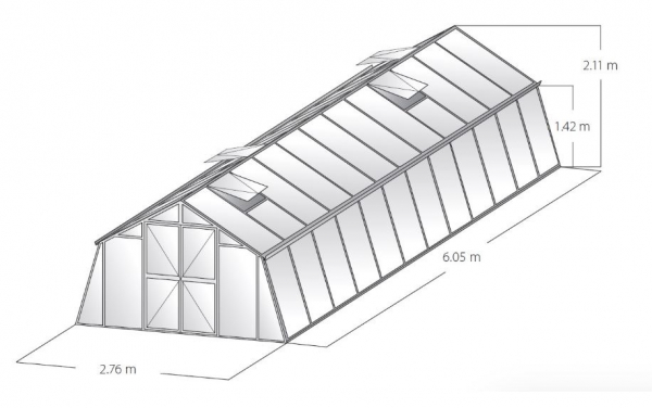 Vario Stahl Gewächshaus Kärnten 6 Nörpelglas 4mm BxT 276x605cm 16,6m² Moosgrün