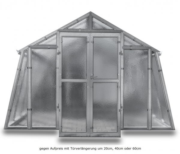 Vario Stahl Gewächshaus Landhaus 7,5 Nörpelglas 4mm BxL:303x750cm 22,5m² verzinkt