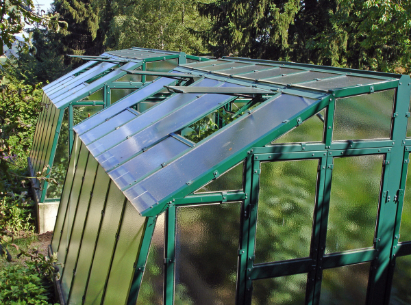 Vario Stahl Gewächshaus Maxi 4,5 Nörpelglas 4mm BxL 426x452cm 19m² grün