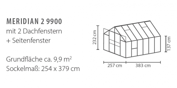 Vitavia Gewächshaus Meridian 2 9900 BxTxH 257x383x232cm ESG Glas Alu schwarz