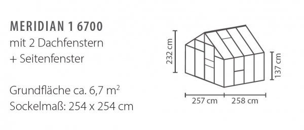 SET Vitavia Gewächshaus Meridian 1 6700 6mm HKP eloxiert + Fundamentsrahmen