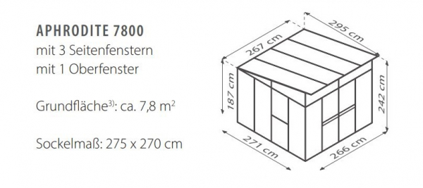 Vitavia Gewächshaus Aphrodite 7800 Kombi: ESG/HKP BxT:267x295cm Alu schwarz