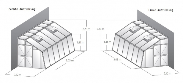Vario Stahl Anlehngewächshaus Domus 3 Nörpelglas BxL 212x303cm 6,4m² verzinkt