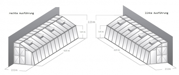 Vario Stahl Anlehngewächshaus Domus 6 Nörpelglas BxL 212x601cm 12,7m² anthrazit