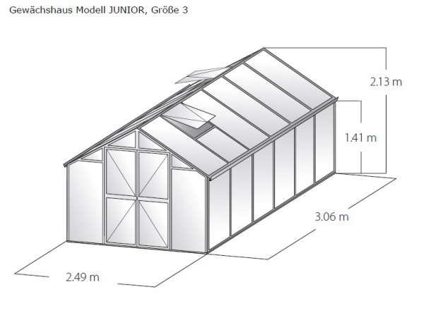 Vario Stahl Gewächshaus Junior 3 Nörpelglas 4mm BxT:249x306cm 7,5m² verzinkt