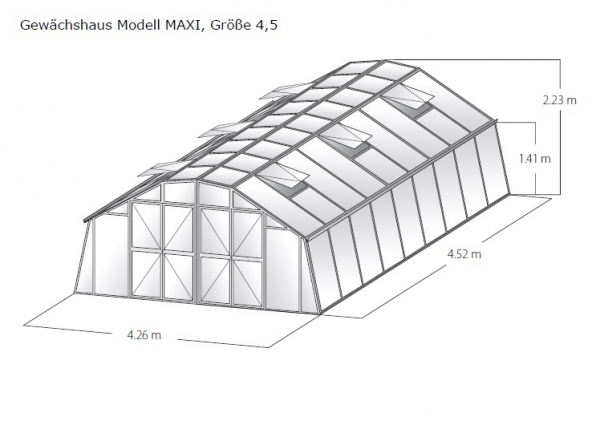 Vario Stahl Gewächshaus Maxi 4,5 Nörpelglas BxL:426x450cm 19m² pulverbeschichtet
