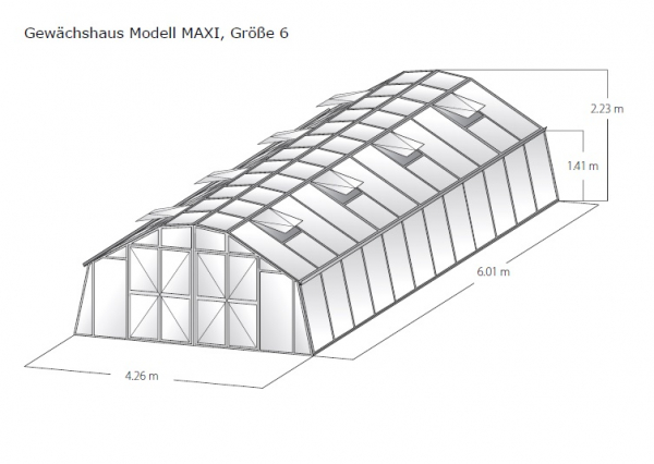 Vario Stahl Gewächshaus Maxi 6 Nörpelglas 4mm BxL:426x601cm 25,6m² verzinkt