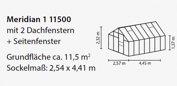 SET Vitavia Gewächshaus Meridian 1 11500 2,5x4,4 4mm HKP schwarz + Fundamentsrahmen