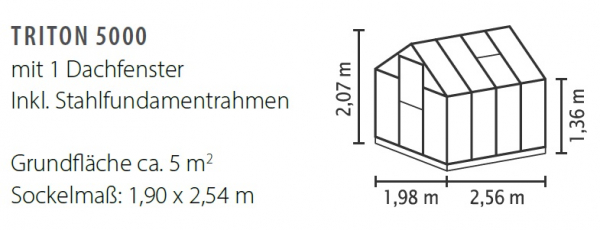 Vitavia Gewächshaus Triton 5000 ESG Glas BxT 198x256cm schwarz + Fundamentsrahmen