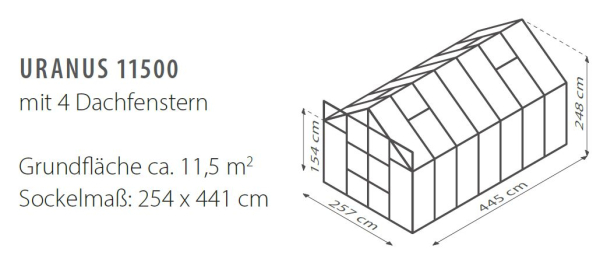 Vitavia Gewächshaus Uranus 11500 BxTxH 257x445x248cm 4mm HKP 11,5m² Alu eloxiert