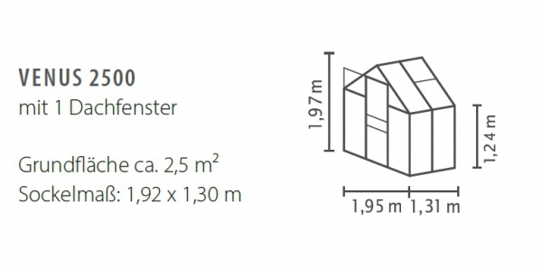 Vitavia, Gewächshaus Venus 2500 BxT 195x131cm 2,5m² 3mm ESG Glas Alu eloxiert