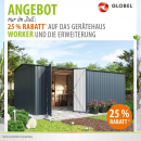 Globel Metall Gerätehaus WORKER + Erweiterung 17m² BxTxH 589x308x225cm