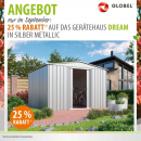 AKTION Globel Metall Gerätehaus Dream 1010 BxTxH 308x309x202cm 8,82m² Silber metallic
