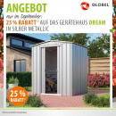 AKTION Globel Metall Gerätehaus Dream 65 BxTxH 184x154x193cm 2,46m² Silber metallic