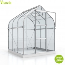 SET Vitavia Gewächshaus Orion 3800 ESG Glas 202x195cm eloxiert + Fundamentsrahmen